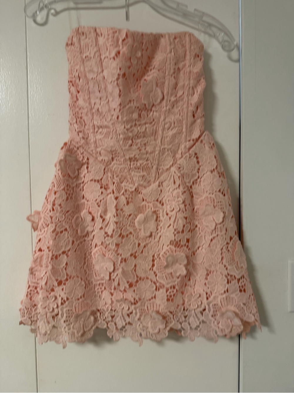 Strapless Pink Lace Fit & Flare Dress